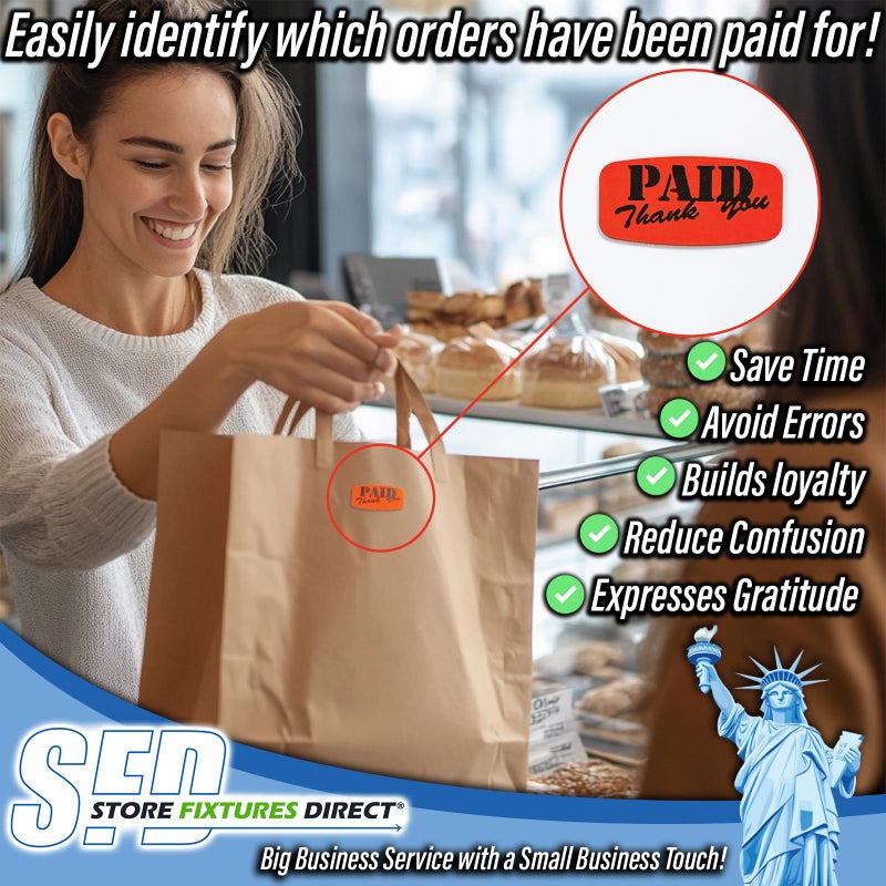 Store Fixtures Direct Paid Thank You Store Sticker, Fluorescent Orange Self-Adhesive Retail Merchandise Labels, 10,000 Pack - Image 3